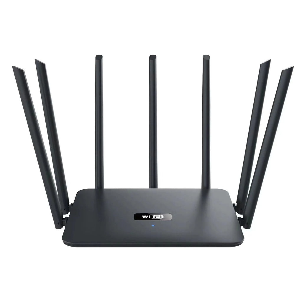 Black and white dual-band 5G router with multiple antennas for whole-home WiFi coverage