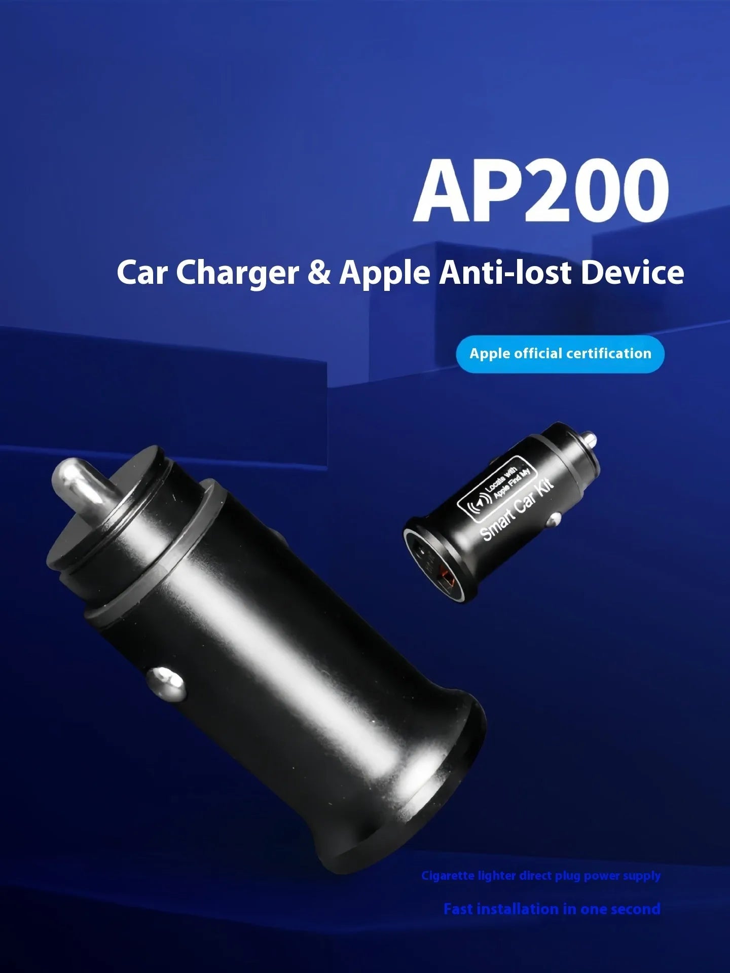 Black GPS car locator with a 12V car charger plug for vehicle tracking.