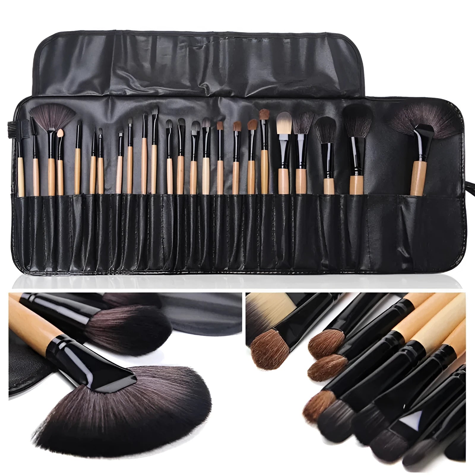 24 professional makeup brushes with wooden handles in a PU gift bag