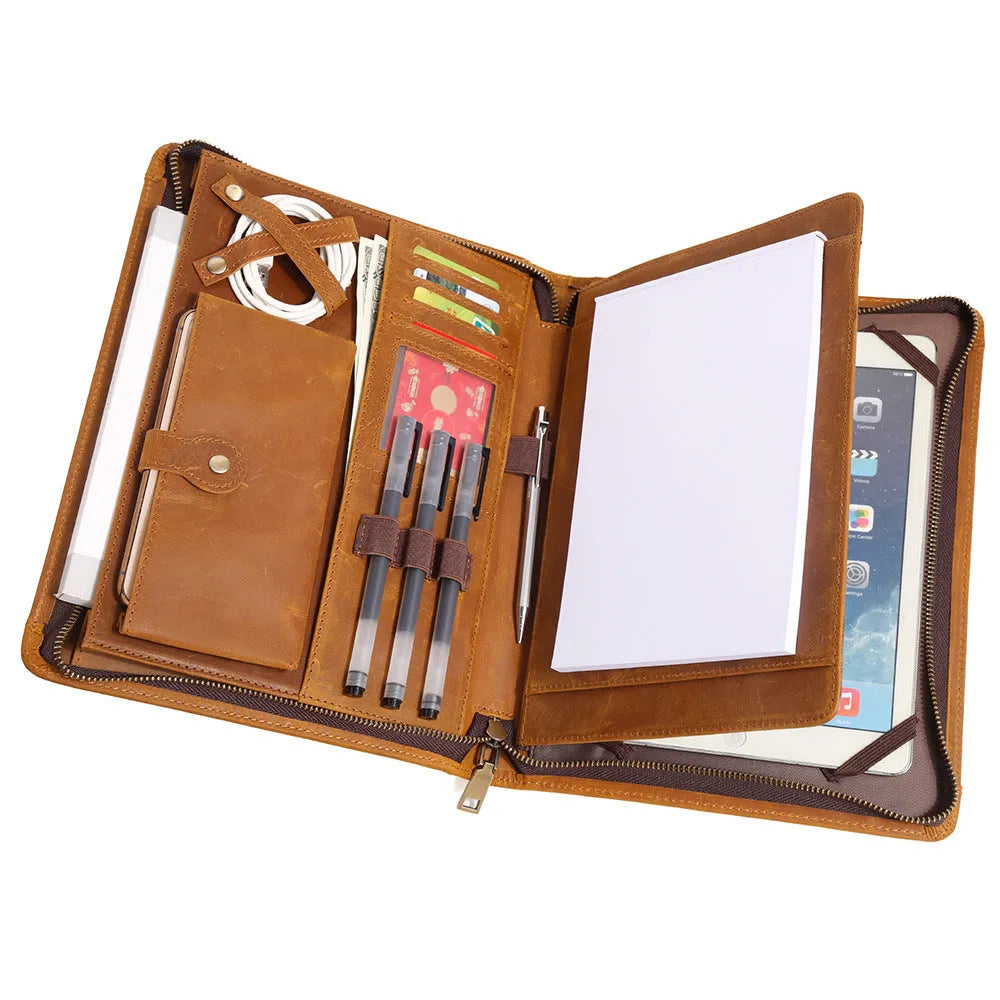 Genuine cowhide leather computer protective case in business style with multifunctional design