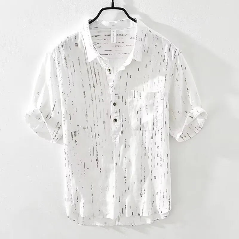 Black loose-fit short-sleeved lapel polo shirt with cardigan style on a hanger