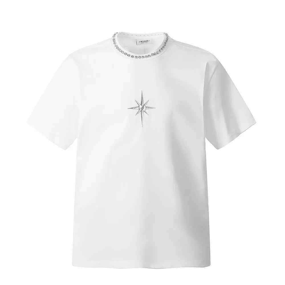 Men's cotton short sleeve t-shirt with cross star pattern, available in white and black, sizes S to XL