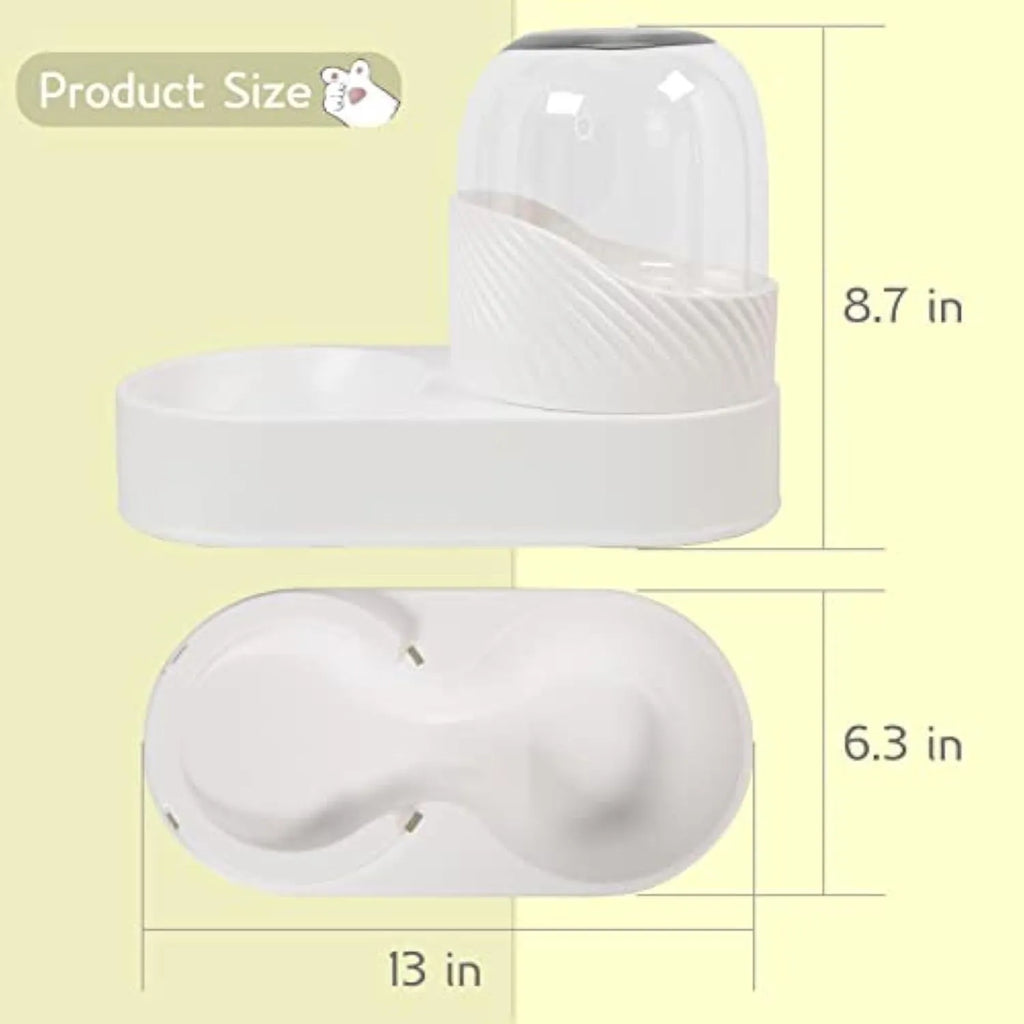 White gravity-fed cat feeder and water dispenser set with wave-shaped design on a table.