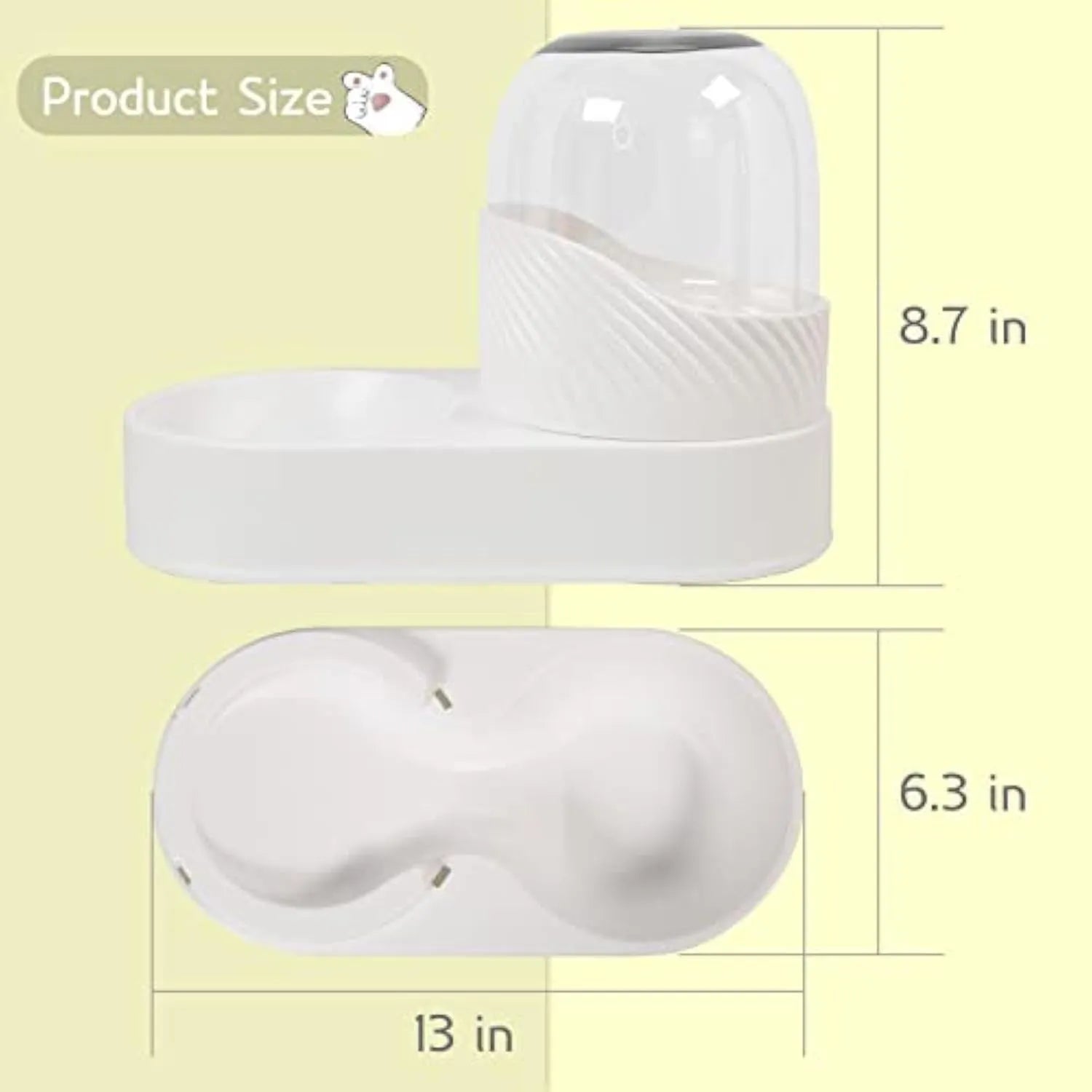 White gravity-fed cat feeder and water dispenser set with wave-shaped design on a table.