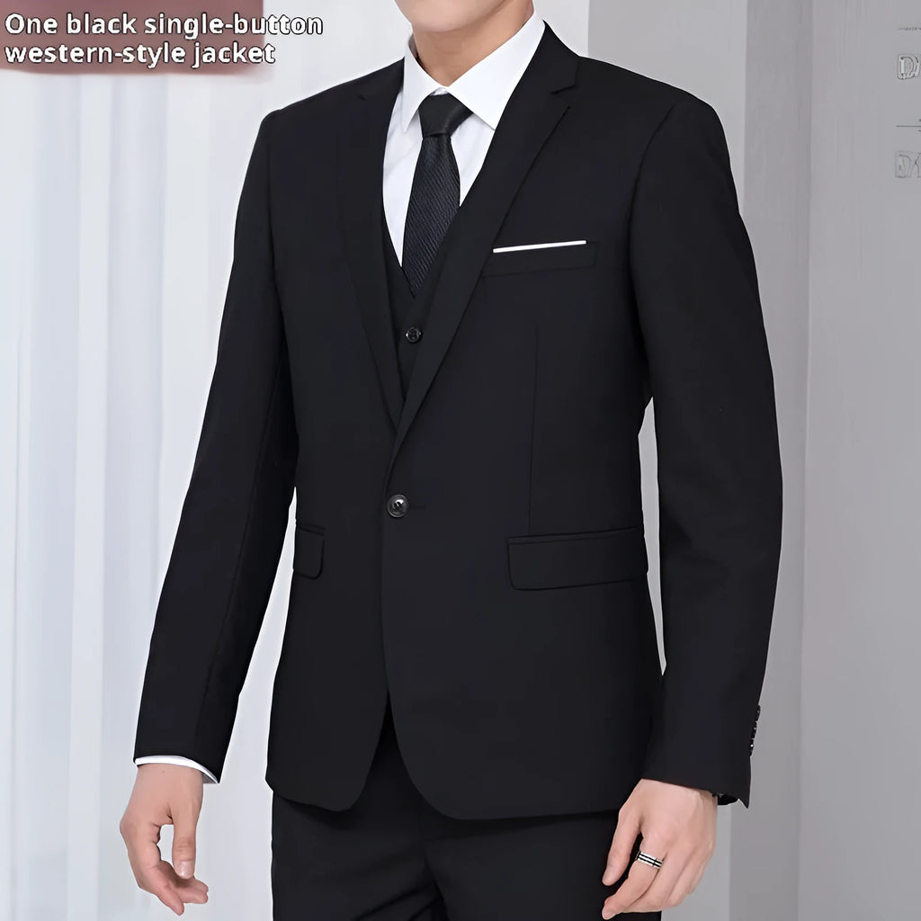Men's Korean-style solid colour coat with size stick pocket, black, regular length