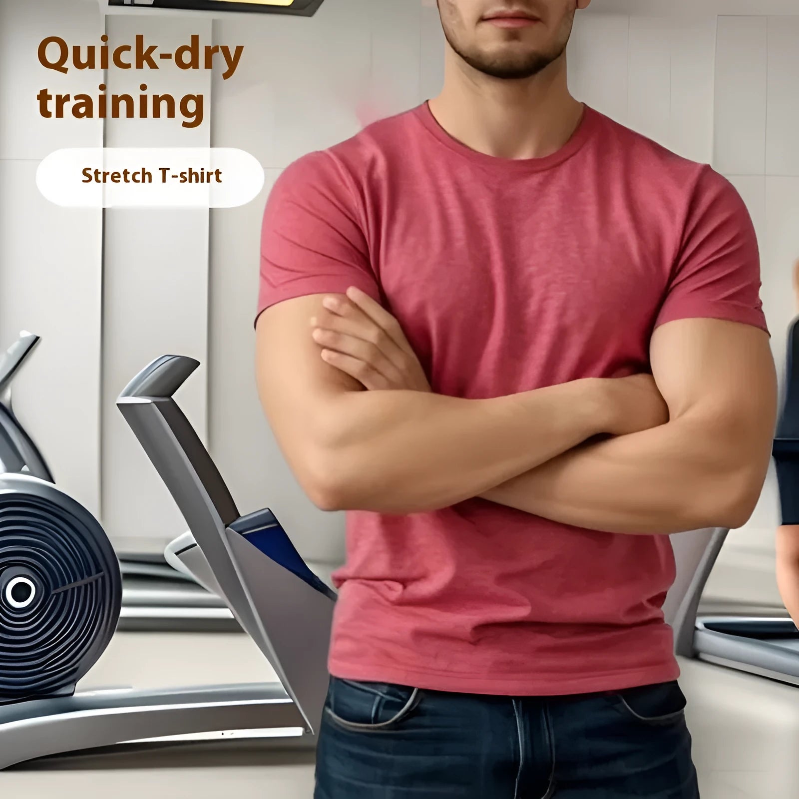 Tight stretch quick-drying running short sleeve t-shirt in polyester blend fabric