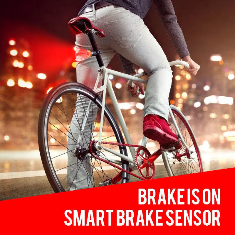 Black USB rechargeable bicycle tail light with brake sensor in aluminium housing