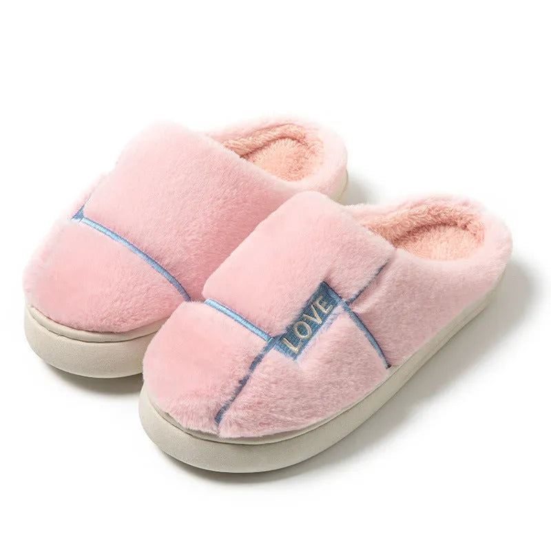 Women's furry indoor slippers in solid colour with plush upper, rubber sole, and wrapped toe, available in multiple colours