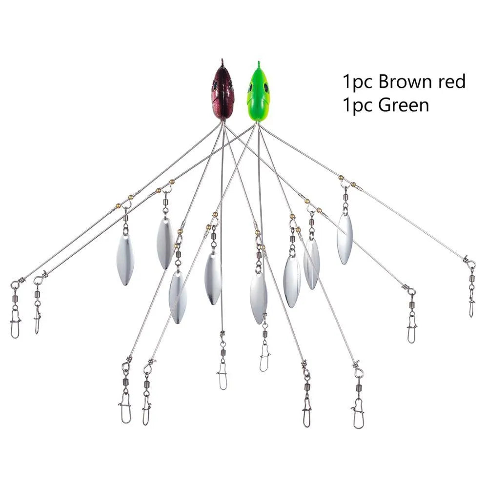 Bassdash umbrella fishing lure rig with 5 swivels and rotating metal sequins