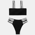 Black women's hollowed-out split swimsuit bikini briefs in polyester fabric