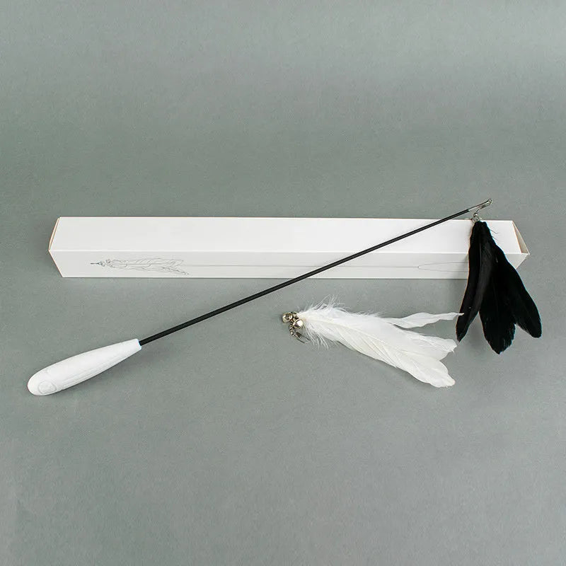 Telescopic cat fishing rod toy extended to 80cm with goose feather attachments and removable bell