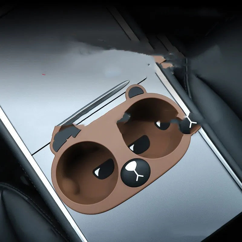 Flexible silicone car cup holder insert in grey, tan, and pink colour options.