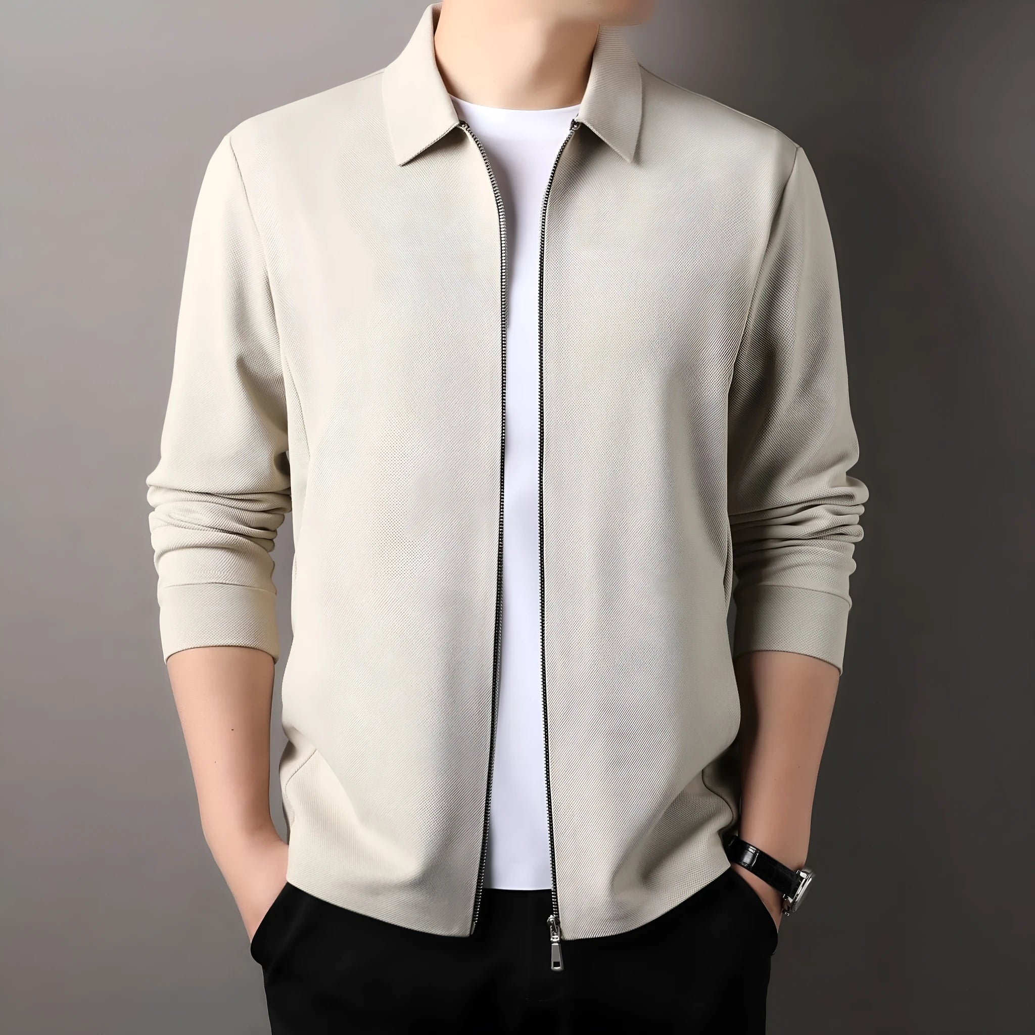 Men's polyester business casual jacket with regular sleeves and straight hem in three colour options