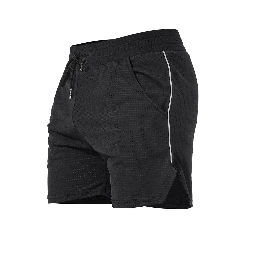 Men's straight-cut polyester fitness shorts in black, available in sizes M L XL 2XL 3XL