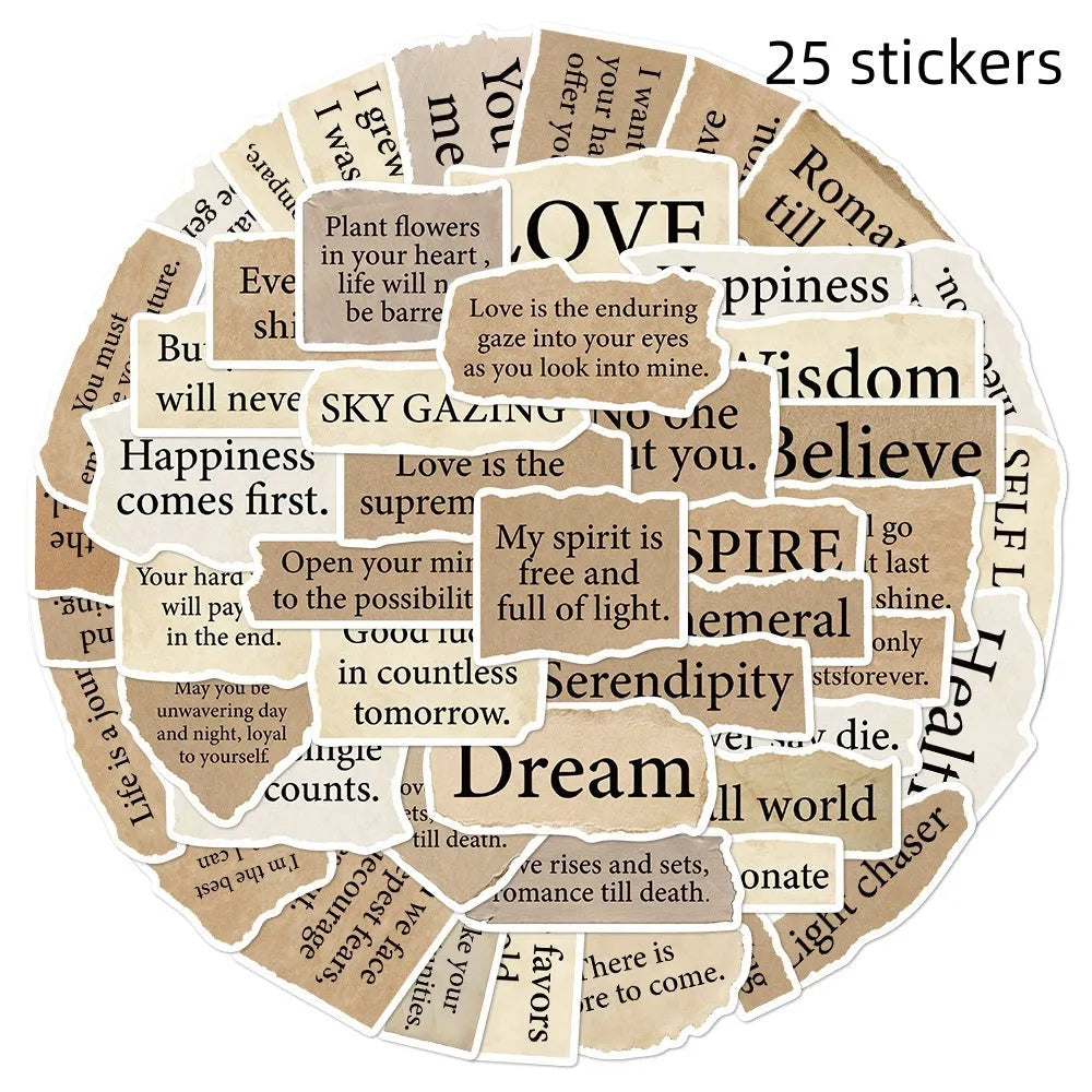 Set of 25 tear English design decorative stickers on a sheet, for laptops and notebooks.