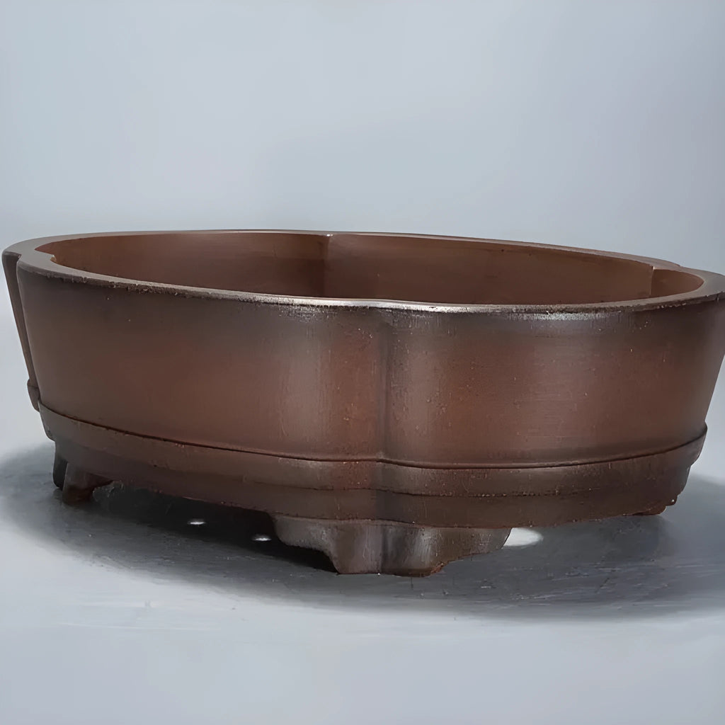 Classical rectangular purple clay bonsai pot for floor or tabletop use.