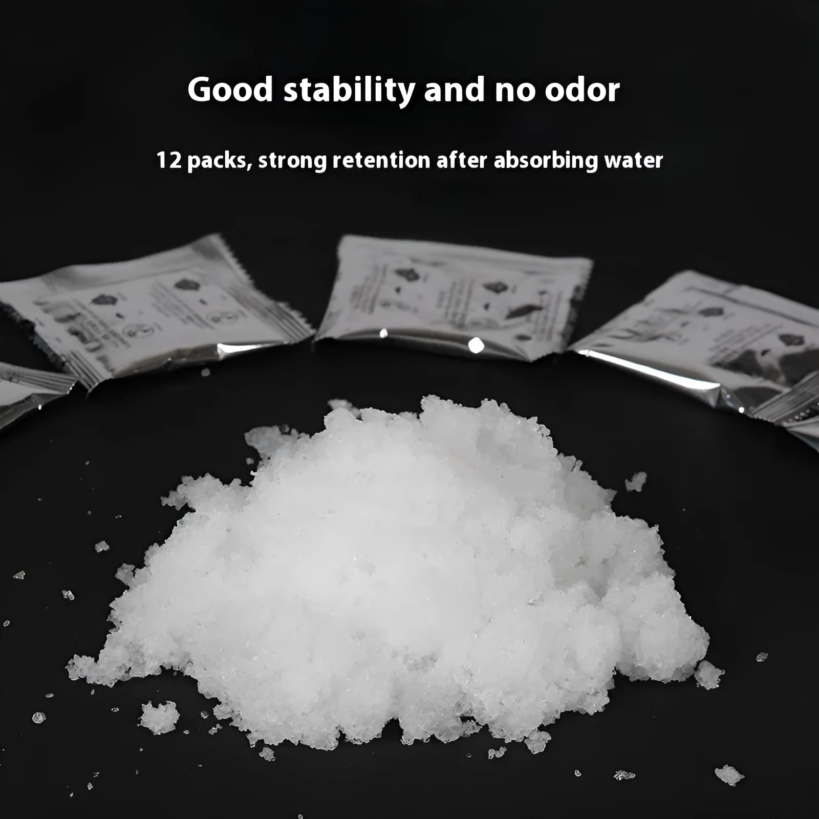 Disposable emergency urine bag kit with black degradable bags and curing agent sachets.