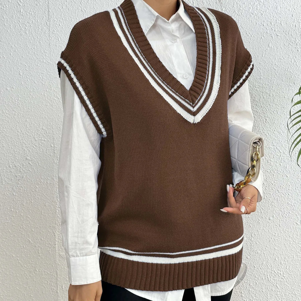 Women's loose fit wool vest sweater in blue coffee black colours with European American sizing