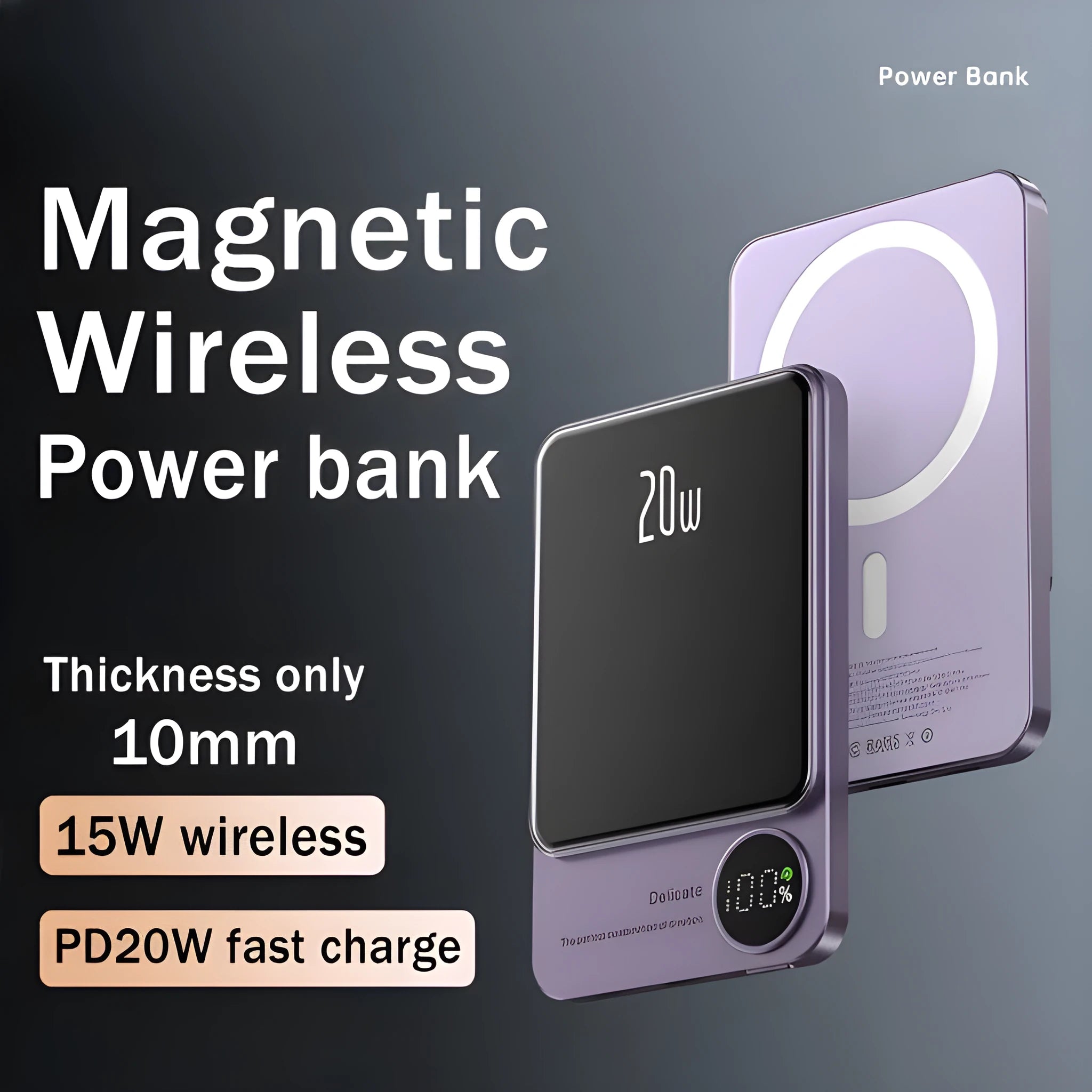 Magsafe magnetic wireless power bank for iPhone 14 in aluminium housing with capacity options