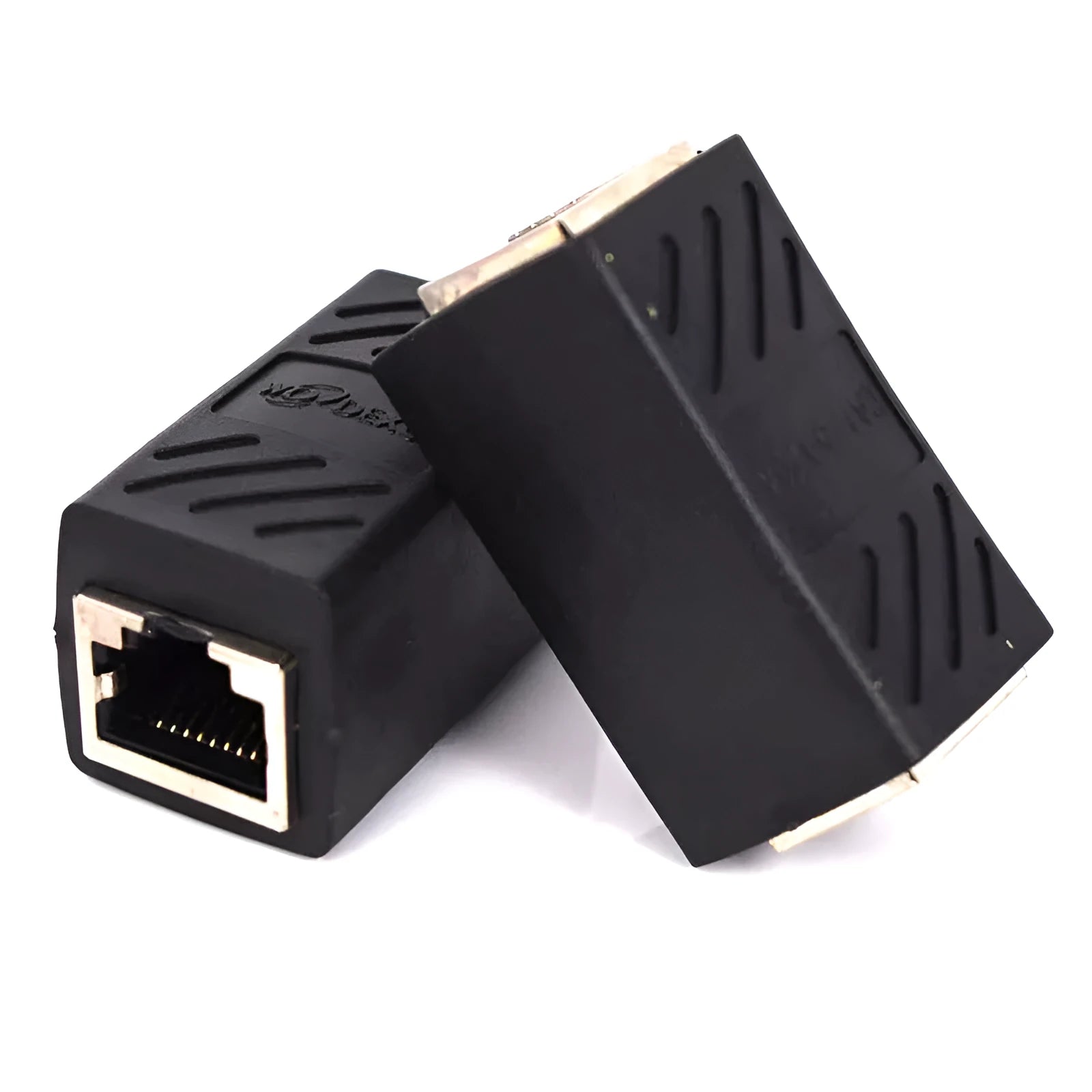 Black RJ45 network cable butt joint extender adapter with rotating joint design