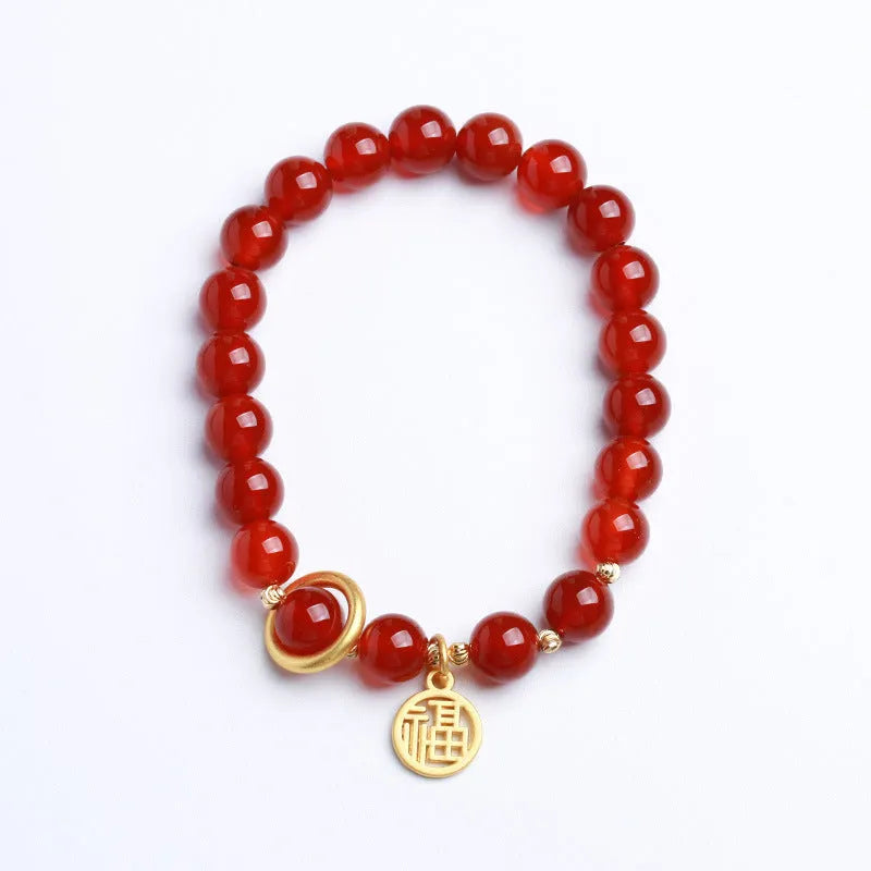 Natural red agate bracelet with weaving construction in national style design