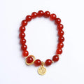 Natural red agate bracelet with weaving construction in national style design