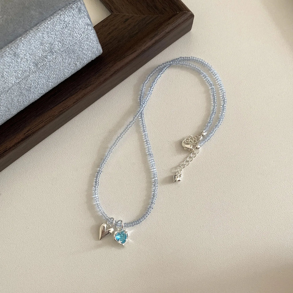 Women's colourful beaded hollow flower necklace with Korean style U-shaped copper chain