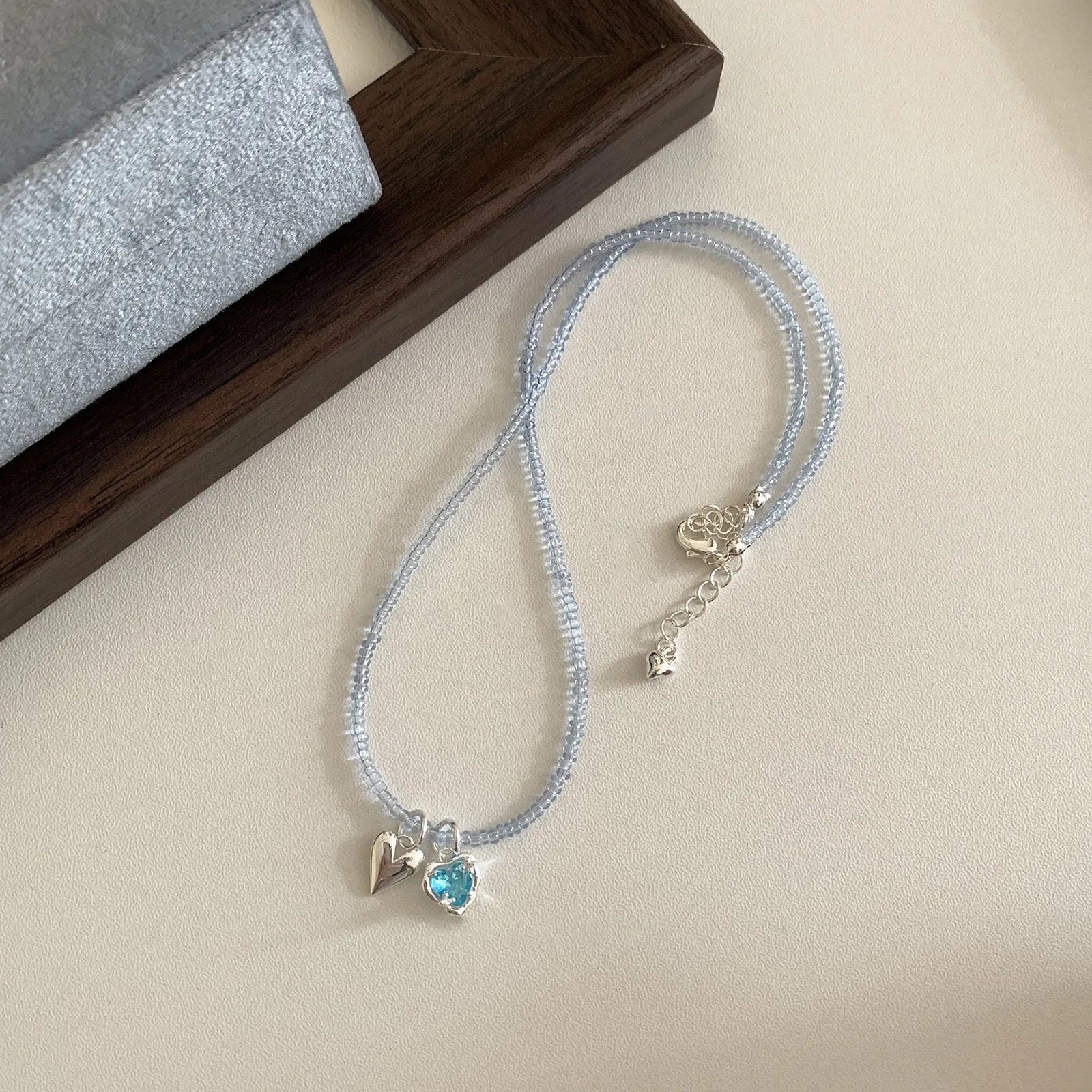 Women's colourful beaded hollow flower necklace with Korean style U-shaped copper chain