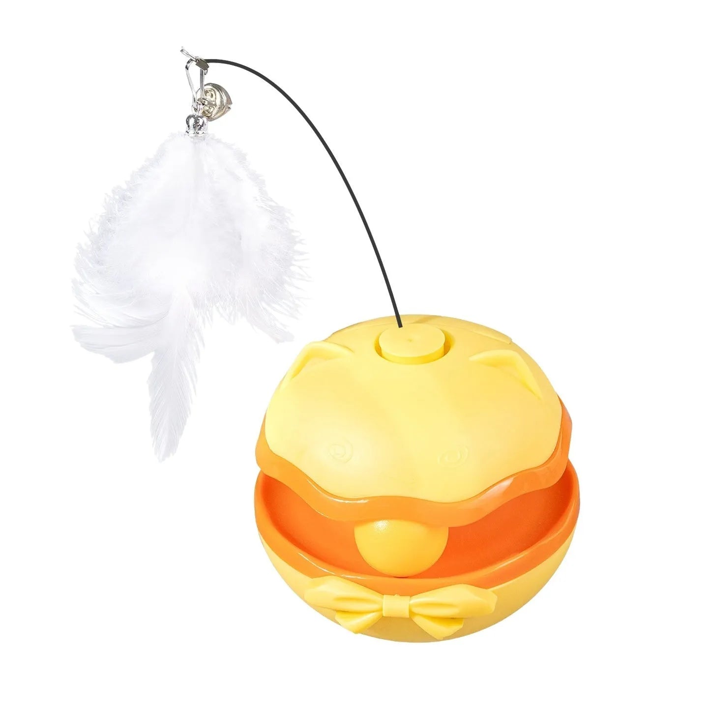Electric cat toy tumbler teaser wand with LED lights in lemon yellow, sky blue, or soft fog grey.