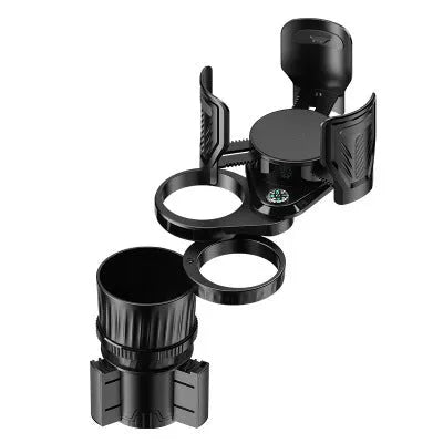 Black ABS car cup holder with retractable arms showing adjustable drink stabilisation mechanism