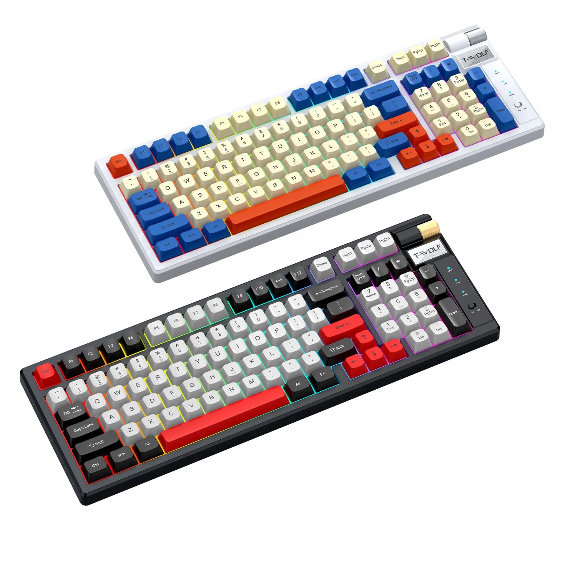 Bluetooth wireless mechanical gaming keyboard with blue orange switches and USB receiver