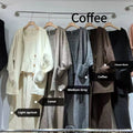 Women's knit cardigan vest suspender pants three-piece set in light coffee colour
