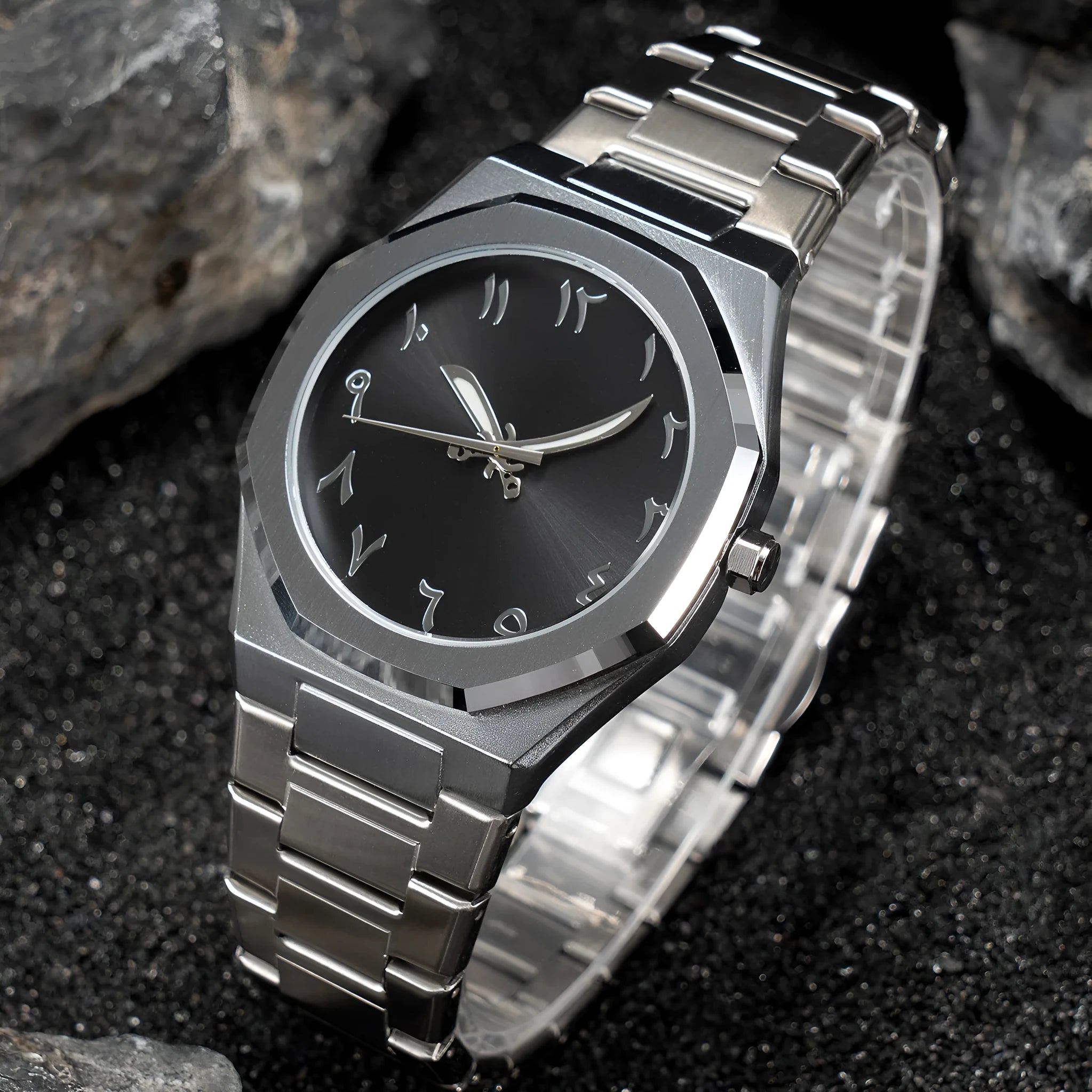 Men's business casual watch with stainless steel case and quartz movement in three colour options