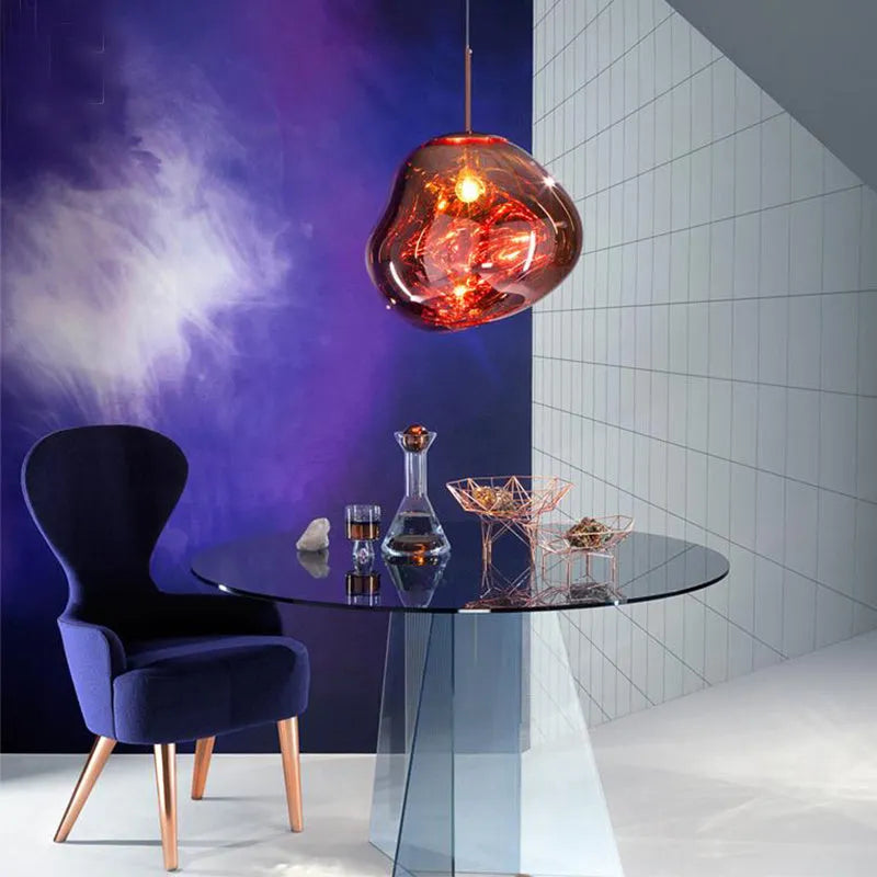 Irregular glass Nordic lava lamp chandelier in gold, red copper or silver finish