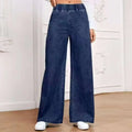 Light blue washed wide-leg jeans with straight cut and zip placket closure