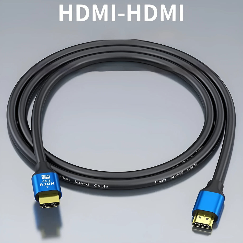 HDMI cable with aluminium alloy gold-plated connectors showing length options from 1.5m to 20m