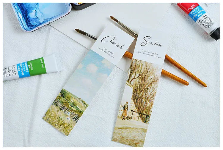 30 sheets of white cardboard bookmarks showing four design themes including Phantom of the Opera and Salt of Life