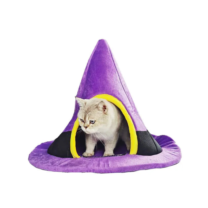 Purple cloth witch hat shaped cat nest bed measuring 60x46cm for indoor feline pets