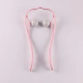 Blue manual swan-shaped neck massager with six rolling wheels and a natural crystal jade scraping board on a white background.