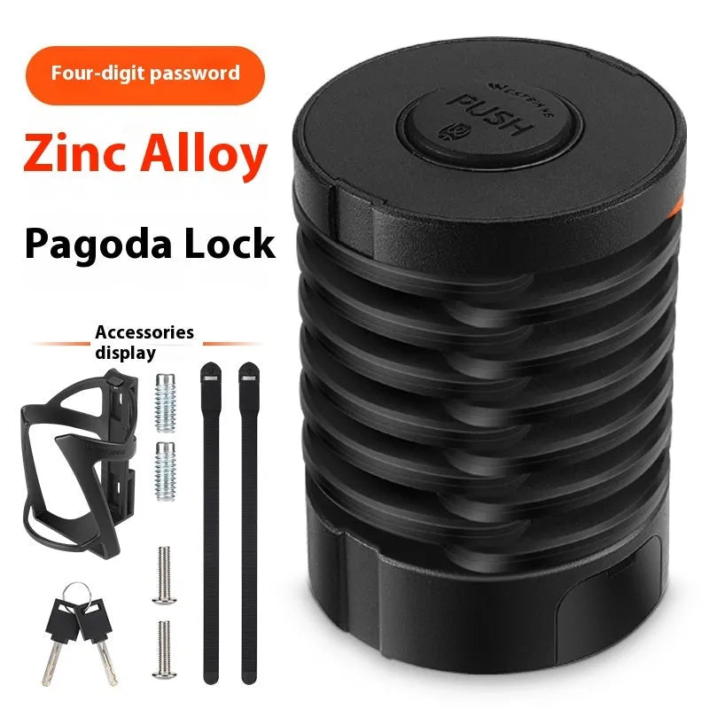 Black bicycle anti-theft fliplock for water bottle cage security with folding lock design