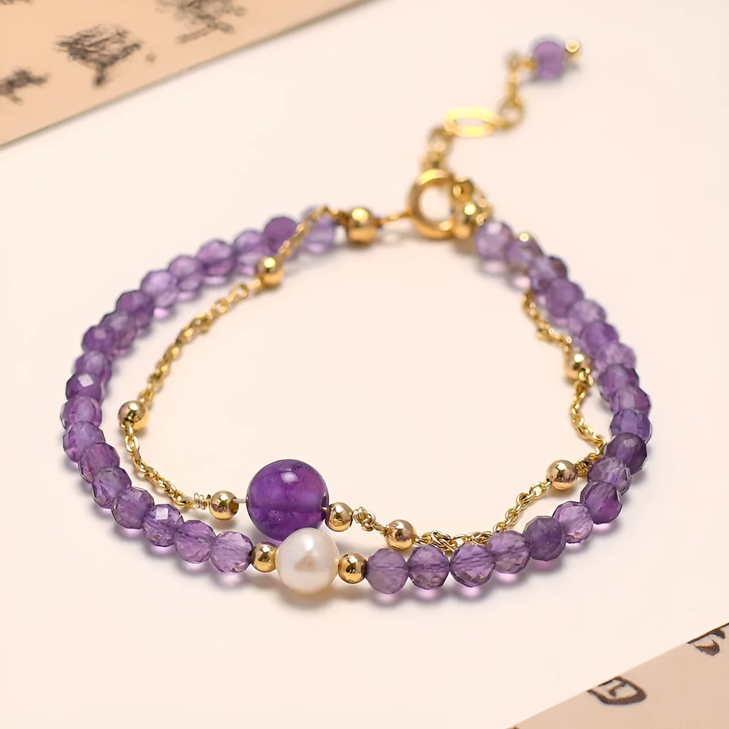 Women's Chinese style bracelet with diamond-shaped crystal beads in electroplated amethyst colour