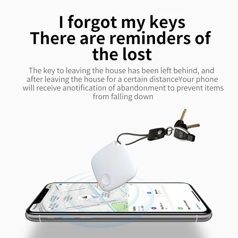 Diamond Global Bluetooth anti-lost tracker in black, shown next to a set of keys for scale.