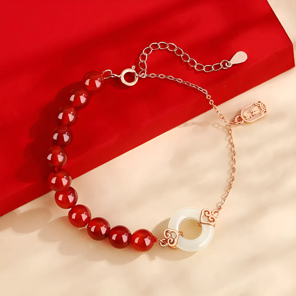 Women's sterling silver 925 peace buckle bracelet with xiangyun and fu character engraving