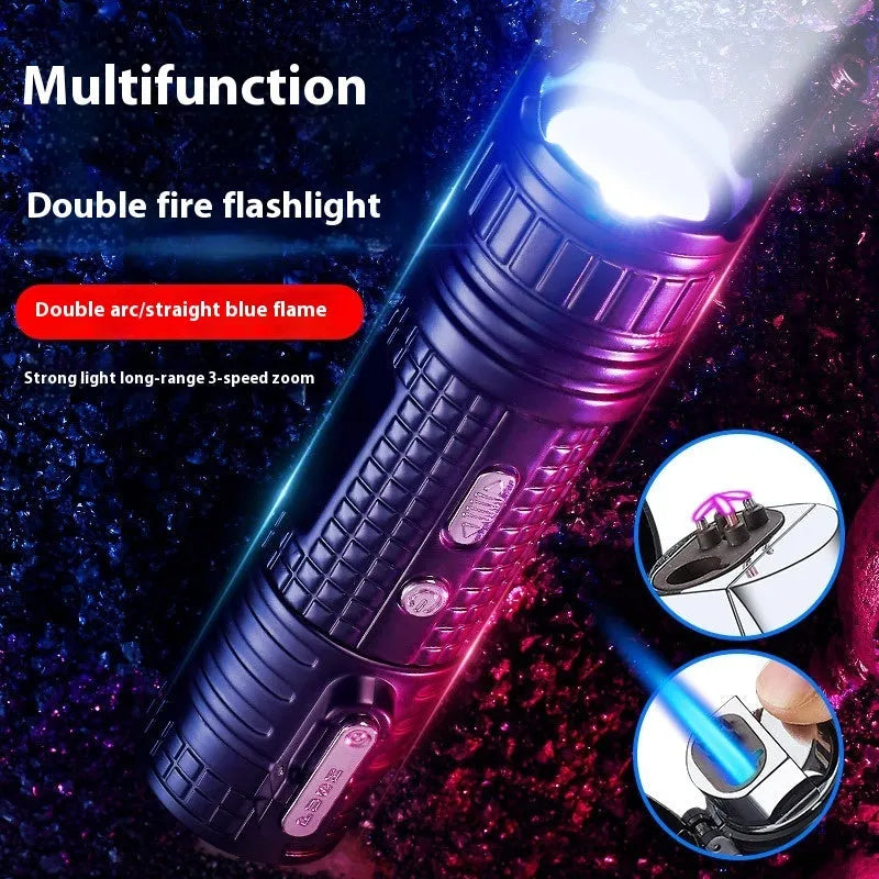 TH727 metal waterproof multifunctional flashlight lighter in camouflage, red, black, blue, or yellow colour