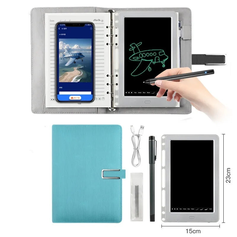 85-inch electronic writing pad with Bluetooth, smart pen, and USB cable in stitching appearance design