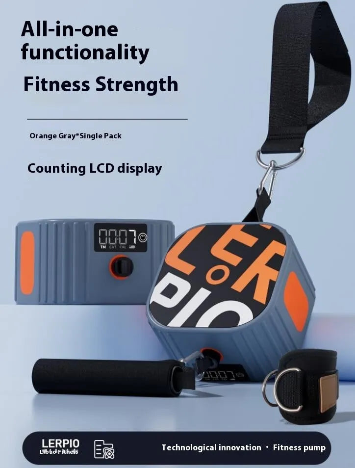 Adjustable resistance training tensioner in blue-grey or orange-grey with 2-20kg range