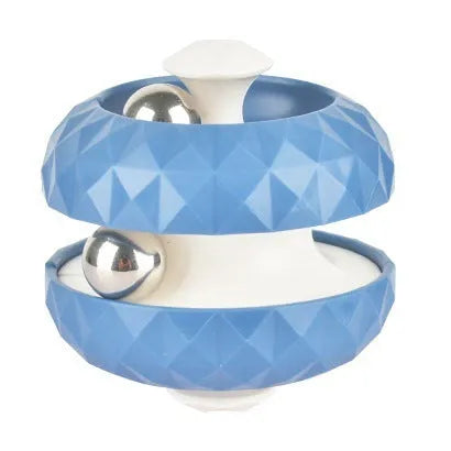 Diamond pattern ball track gyro Rubik's cube decompression fidget toy in blue and pink ABS plastic on white background