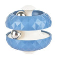 Diamond pattern ball track gyro Rubik's cube decompression fidget toy in blue and pink ABS plastic on white background