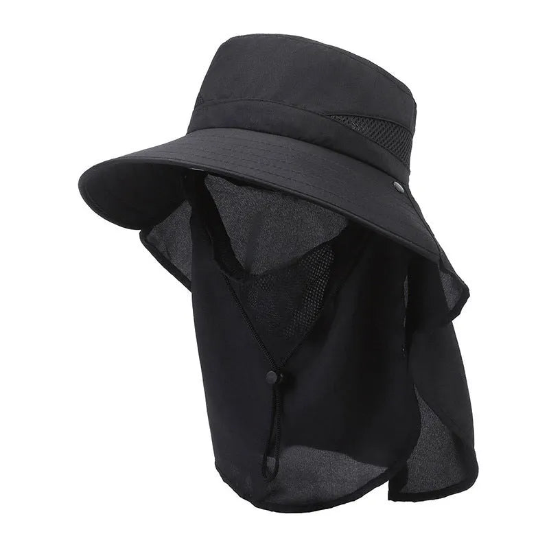 Men's big brim adjustable fisherman bucket hat in polyester for sun protection.