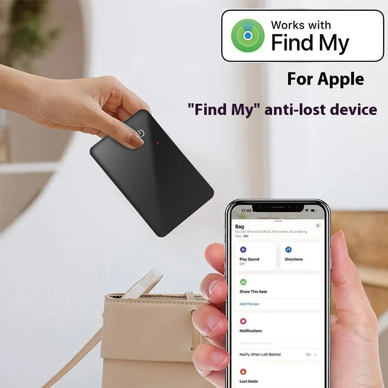 Black ABS and glass wireless charging pet tracker with NFC card design and hanging hole